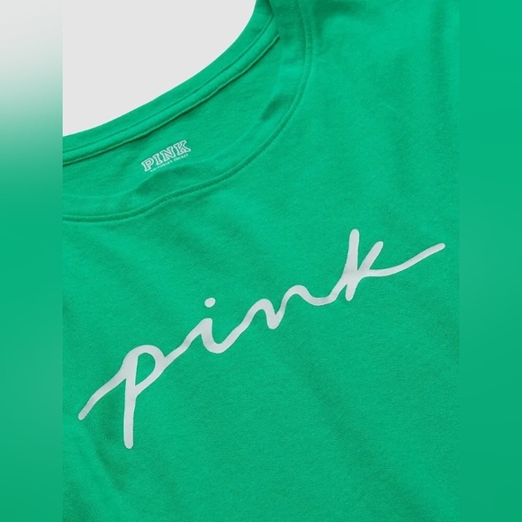 VS PINK Electric Green White Logo Knit Short Sleeve Perfect Everyday Tee XXL NEW - Picture 4 of 12